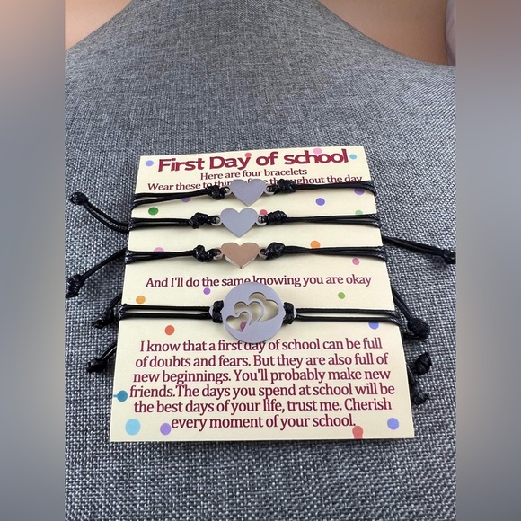 Back to School Mommy and Me Bracelet Matching Heart Wish Bracelet Set - Picture 3 of 3